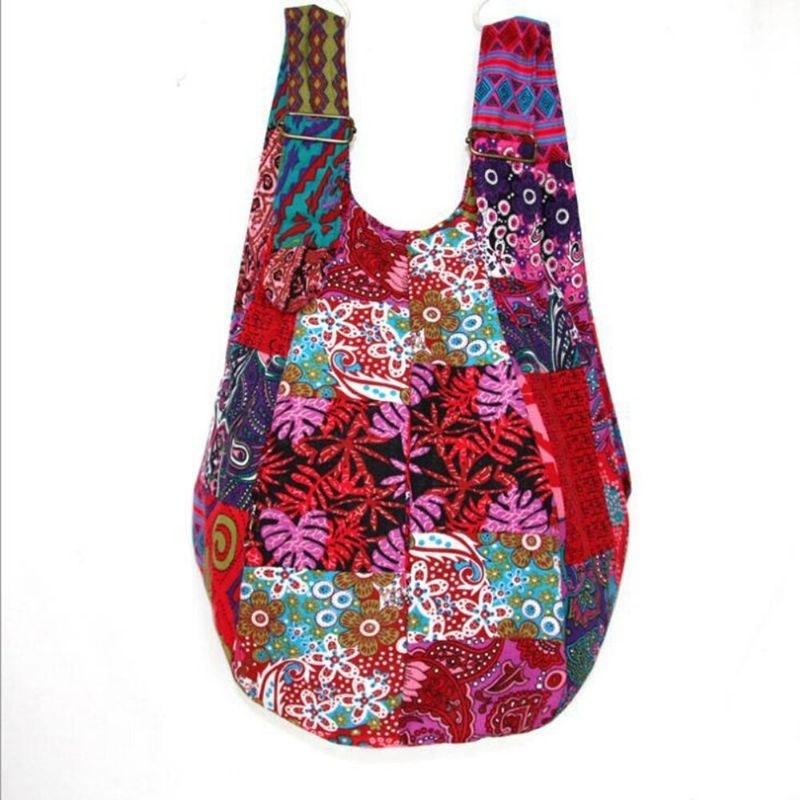 Dame Etnisk Canvas Patchwork Crossbody-taske