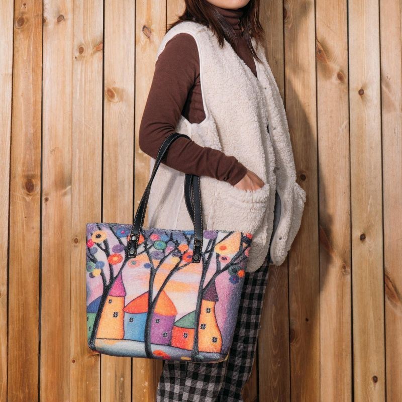 Dame Farverig Gør-det-selv Lammehår Taske Tote Bag Skuldertaske
