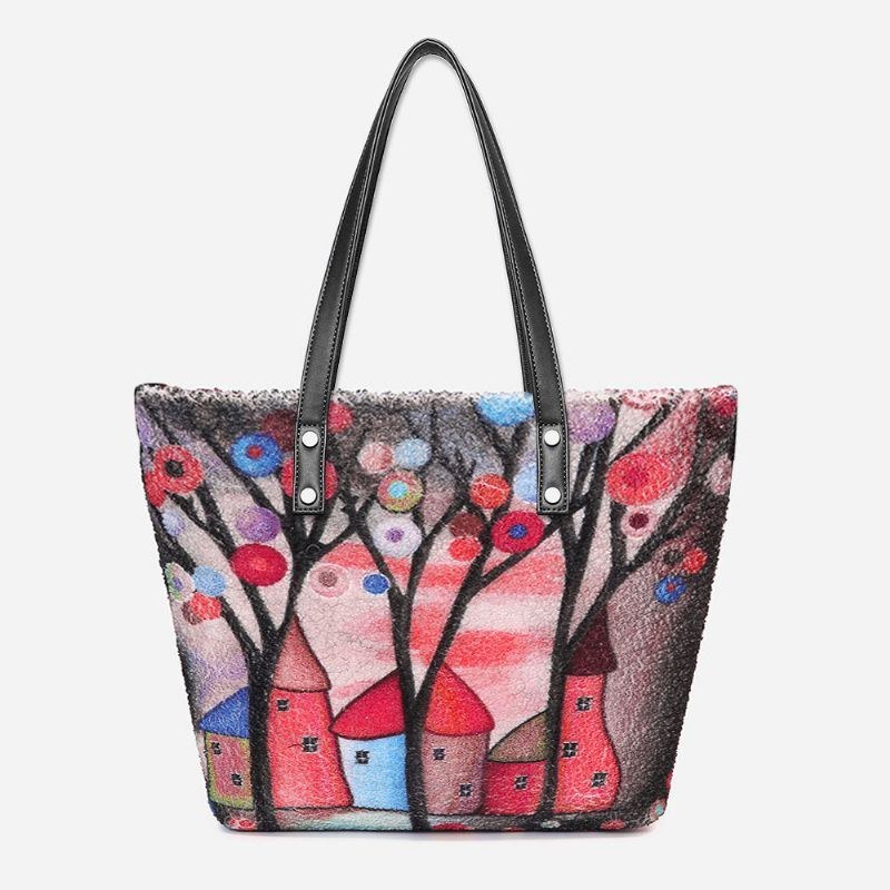 Dame Farverig Gør-det-selv Lammehår Taske Tote Bag Skuldertaske