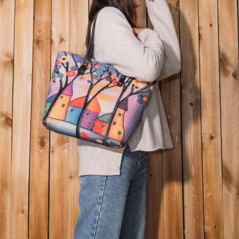 Dame Farverig Gør-det-selv Lammehår Taske Tote Bag Skuldertaske