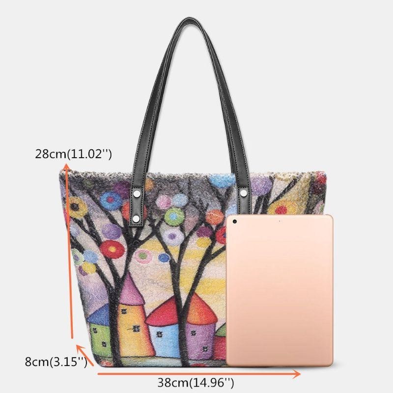 Dame Farverig Gør-det-selv Lammehår Taske Tote Bag Skuldertaske