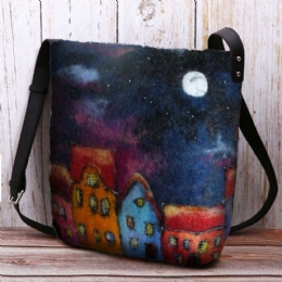 Dame Farverig Taske Diy Lammehår Crossbody Taske Skuldertaske