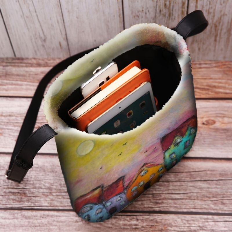 Dame Farverig Taske Diy Lammehår Crossbody Taske Skuldertaske