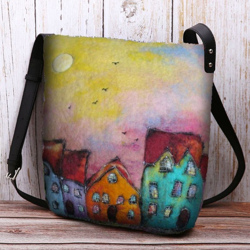 Dame Farverig Taske Diy Lammehår Crossbody Taske Skuldertaske
