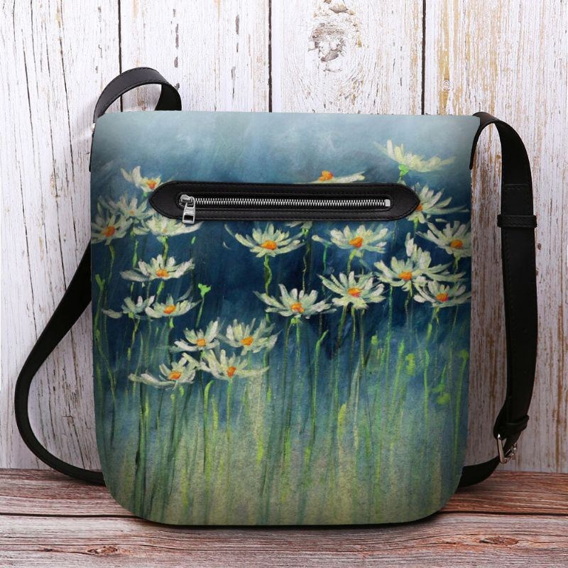Dame Filt Blomster Mønster Prints Crossbody Bag Skuldertaske