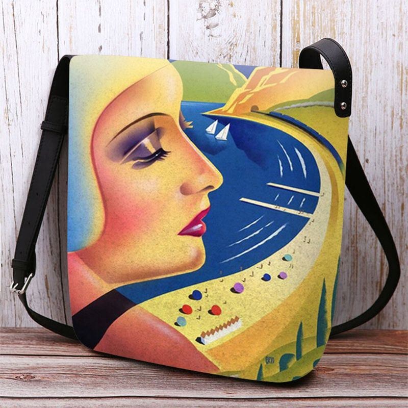 Dame Filt Kunst Maleri Tegneserie Figur Print Personlighed Crossbody Taske Skuldertaske