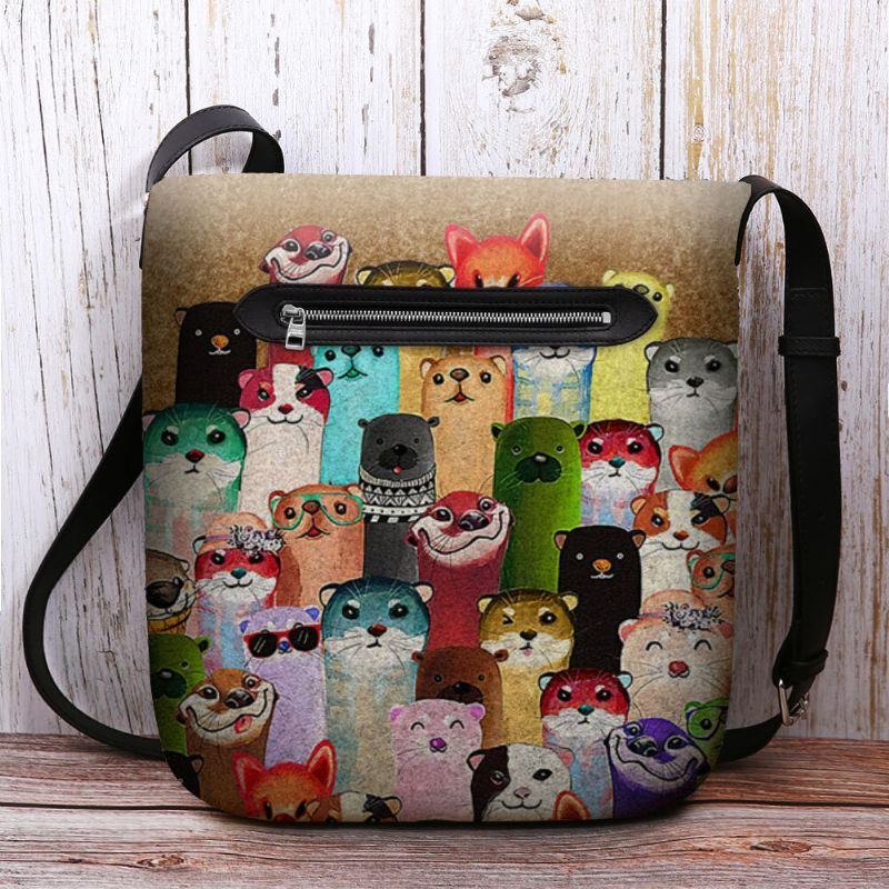 Dame Filt Sød Tegneserie Farverigt Muldvarpe Mønster Multi-bære Crossbody Taske Skuldertaske