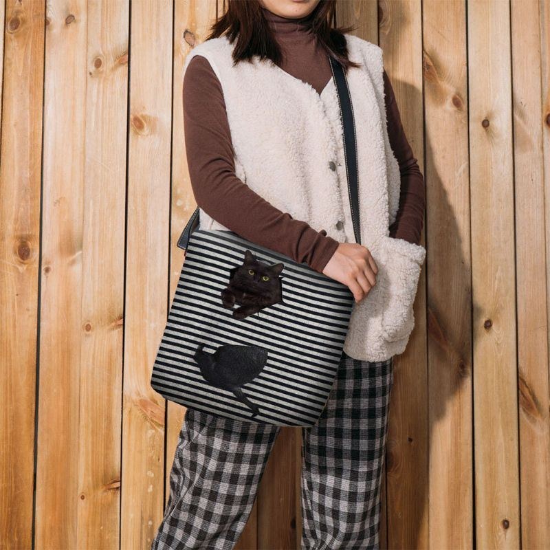 Dame Føltes Sød Afslappet 3d Tegneserie Kat Striber Mønster Crossbody Taske Skuldertaske