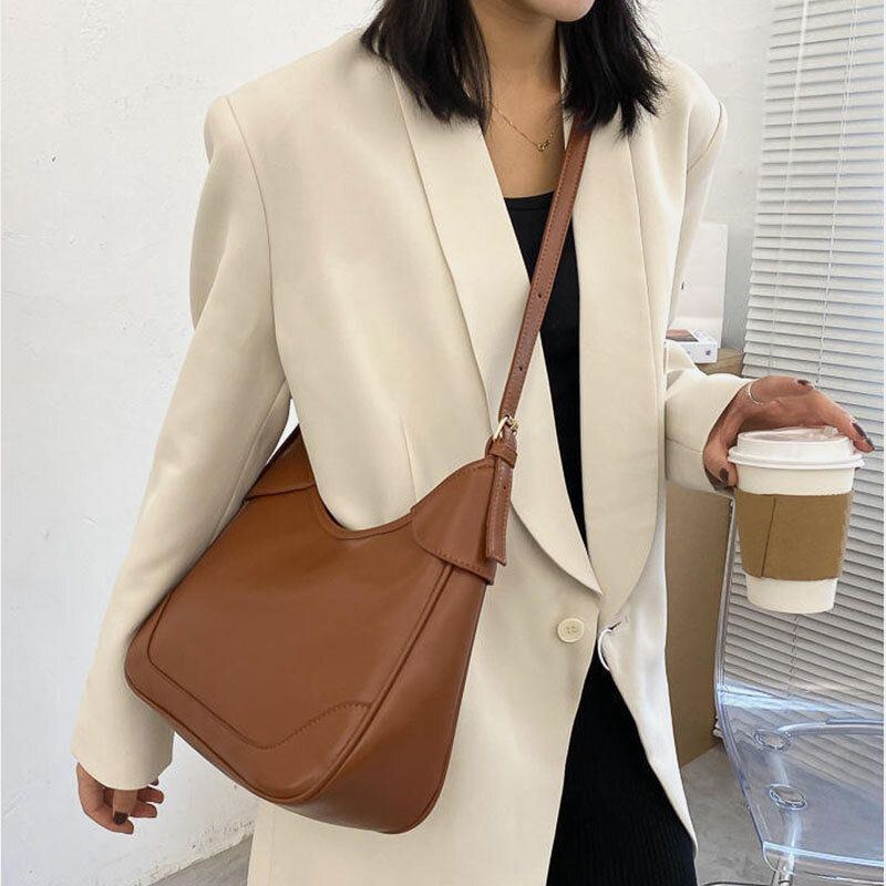 Dame Imiteret Læder Med Stor Kapacitet Retro Casual Brief Skuldertaske Crossbody Taske