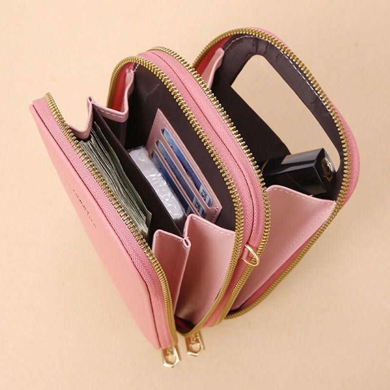 Dame Imiteret Læder Mode Touch Screen Mini Crossbody Taske Telefontaske
