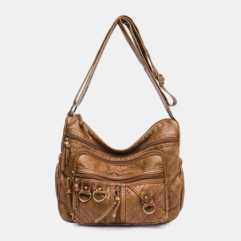 Dame Imiteret Læder Retro Slidbestandig Crossbody-taske Med Stor Kapacitet Skuldertaske