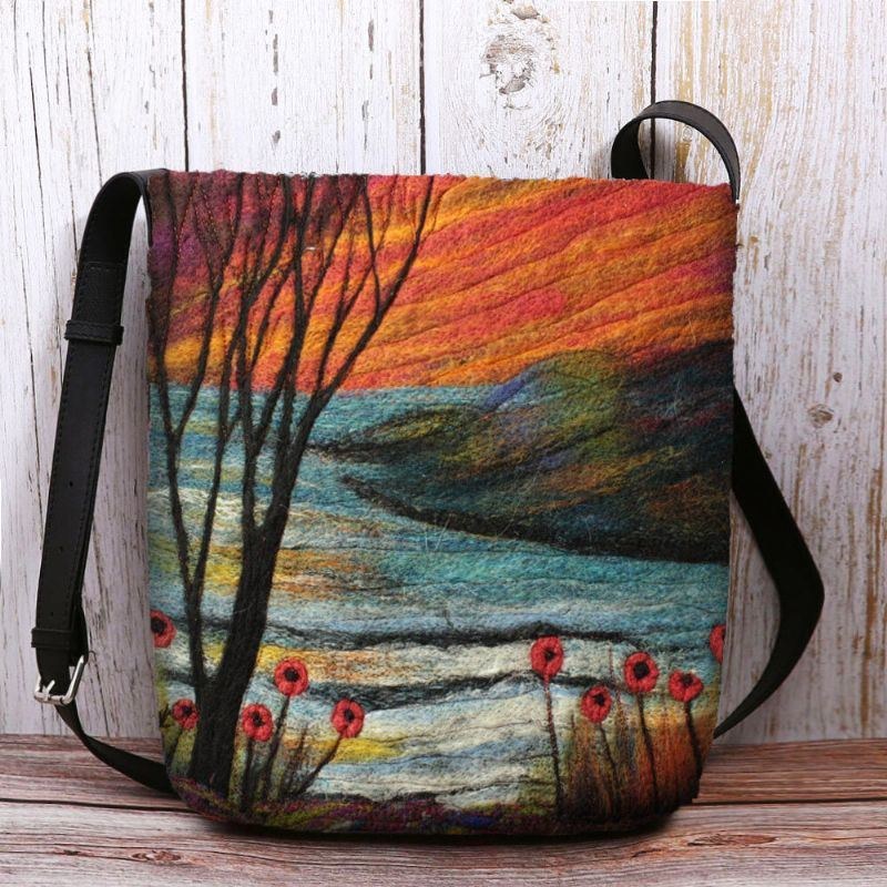 Dame Lammehår Efterår Naturlig Scene Farverig Gør-det-selv Skuldertaske Crossbody-taske