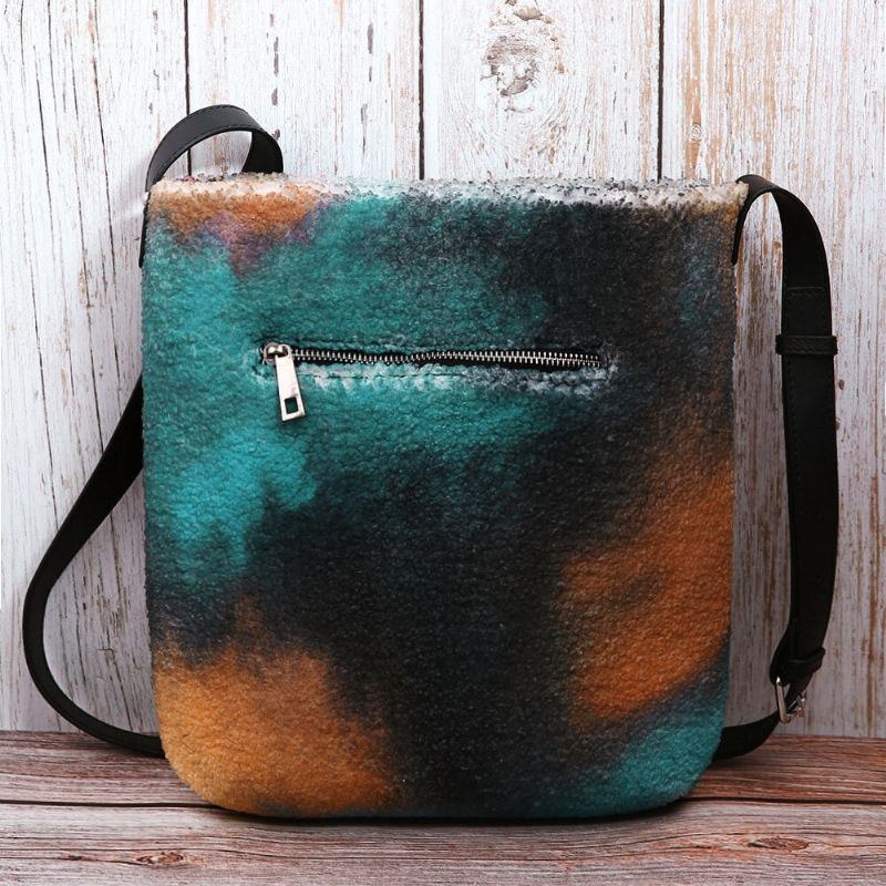 Dame Lammehår Efterår Naturlig Scene Farverig Gør-det-selv Skuldertaske Crossbody-taske