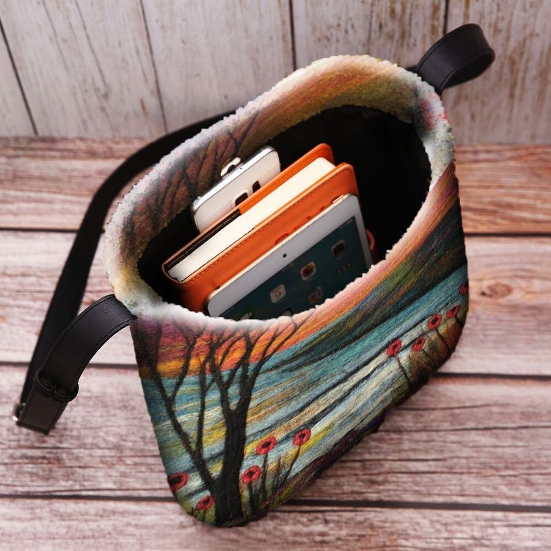 Dame Lammehår Efterår Naturlig Scene Farverig Gør-det-selv Skuldertaske Crossbody-taske