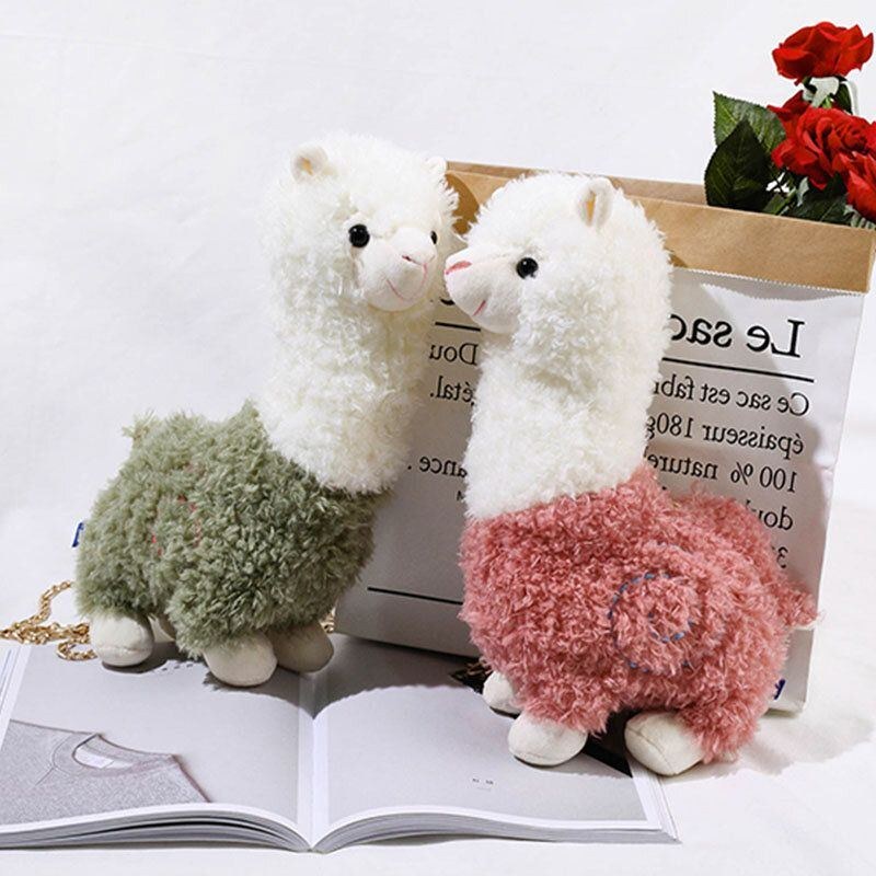 Dame Lammeuld Sød Tegneserie 3d Alpaca-form Blød Kreativ Lille Skuldertaske Crossbody-taske Med Kæde