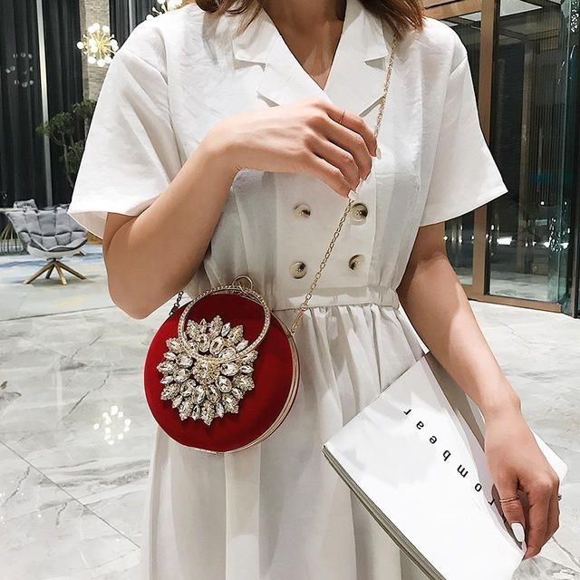 Dame Lille Taske Til Kvinder New Fashion Rhinestones Wild Shoulder Bag Chain Slung Small Rund Taske Daglig Fest