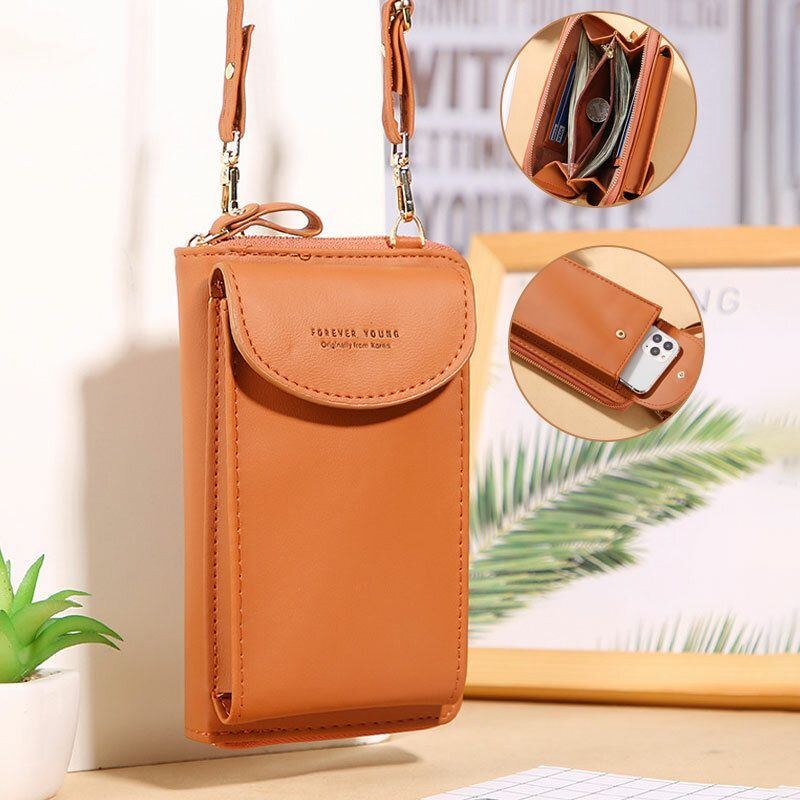 Dame Mini Vild Lang Pu Læderpung Casual 6.3 Tommer Telefontaske Skuldertaske Crossbody Taske