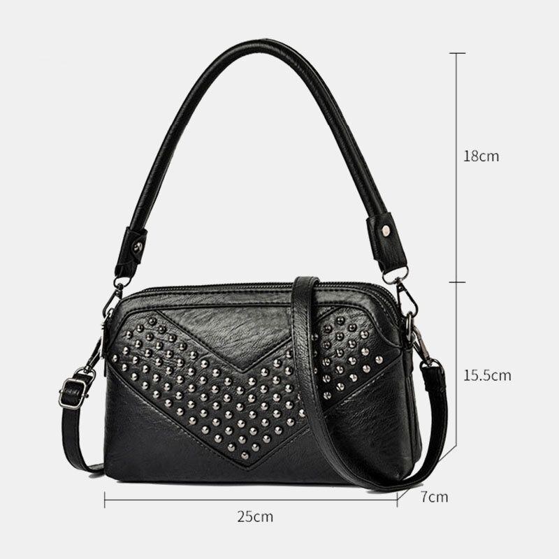 Dame Multi-lomme Frontnitte Dekorer Crossbody Taske Stor Kapacitet Aftagelig Skulderrem Skuldertaske Håndtaske