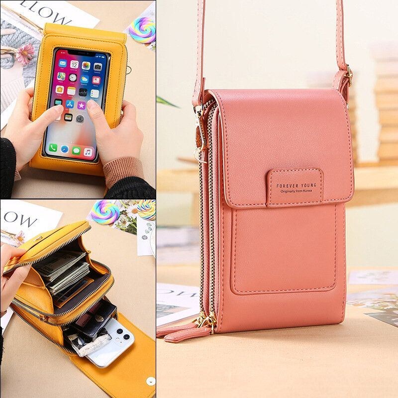 Dame Multi-slots Flap Magnetisk Knapsøm Detalje Crossbody-taske Multi-lommer Touch-skærm På Bagsiden 7 Tommer Telefontaske