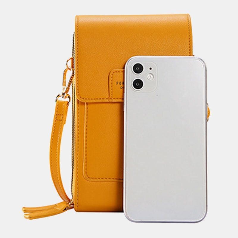 Dame Multi-slots Flap Magnetisk Knapsøm Detalje Crossbody-taske Multi-lommer Touch-skærm På Bagsiden 7 Tommer Telefontaske