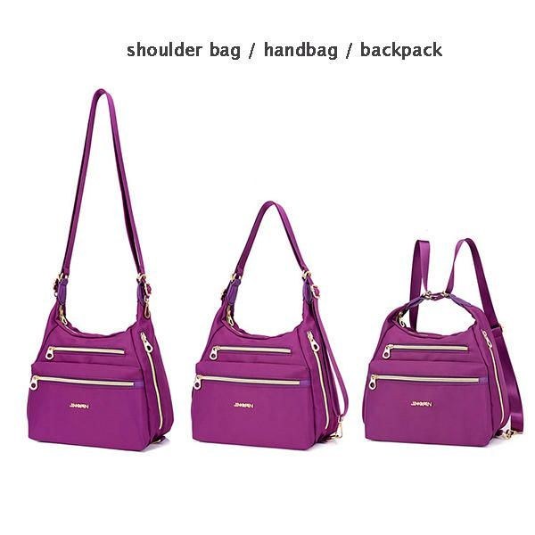 Dame Nylon Vandtæt Dobbeltsidet Crossbody Taske Multifunktionel Skuldertaske Rygsæk