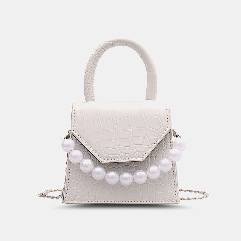 Dame Perler Kæde Decor Flap Præget Slangemønster Mini Håndtaske Crossbody Taske Skuldertaske