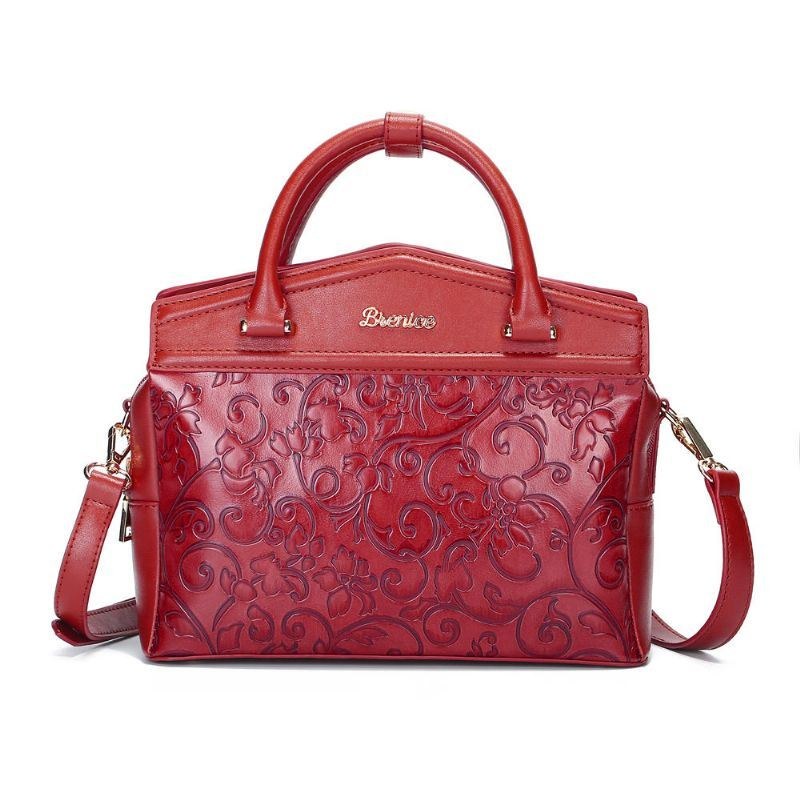 Dame Præget Håndtaske Vintage Blomster Kinesisk Skulder Crossbody Taske