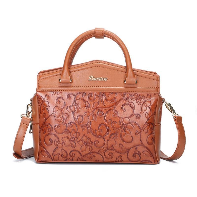 Dame Præget Håndtaske Vintage Blomster Kinesisk Skulder Crossbody Taske