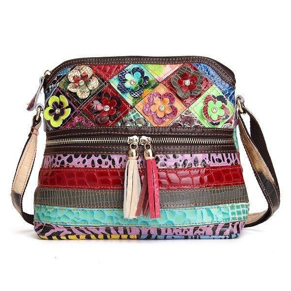 Dame Pu Læder Blomster Vintage Casual Crossbody Taske Skuldertaske