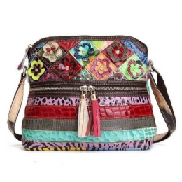 Dame Pu Læder Blomster Vintage Casual Crossbody Taske Skuldertaske