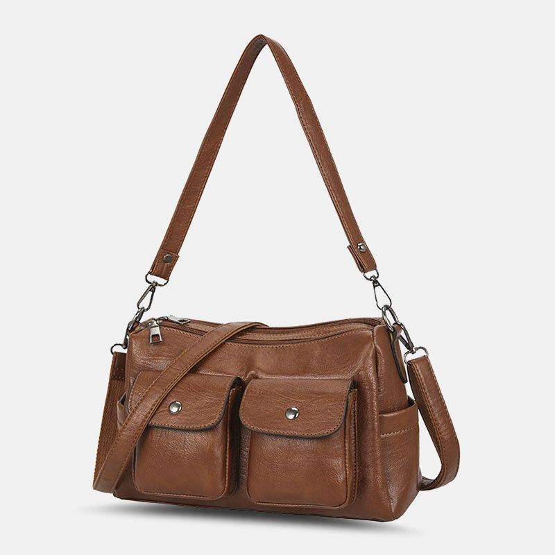 Dame Pu-læder Med Stor Kapacitet Retro 6.3-tommers Telefontaske Med Flere Lommer Crossbody-tasker Skuldertaske