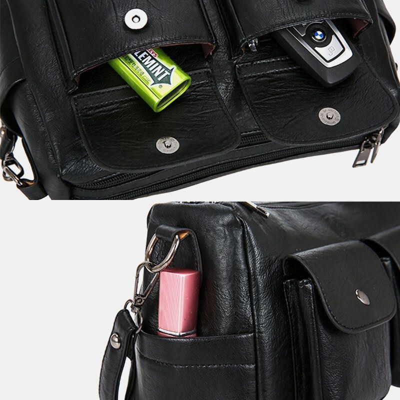Dame Pu-læder Med Stor Kapacitet Retro 6.3-tommers Telefontaske Med Flere Lommer Crossbody-tasker Skuldertaske