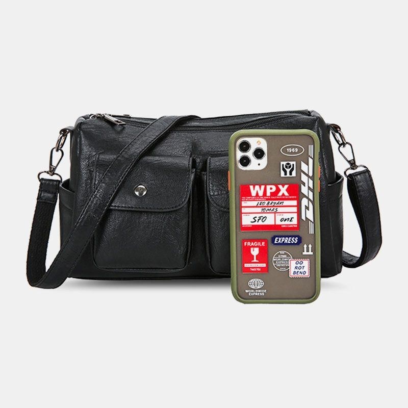 Dame Pu-læder Med Stor Kapacitet Retro 6.3-tommers Telefontaske Med Flere Lommer Crossbody-tasker Skuldertaske