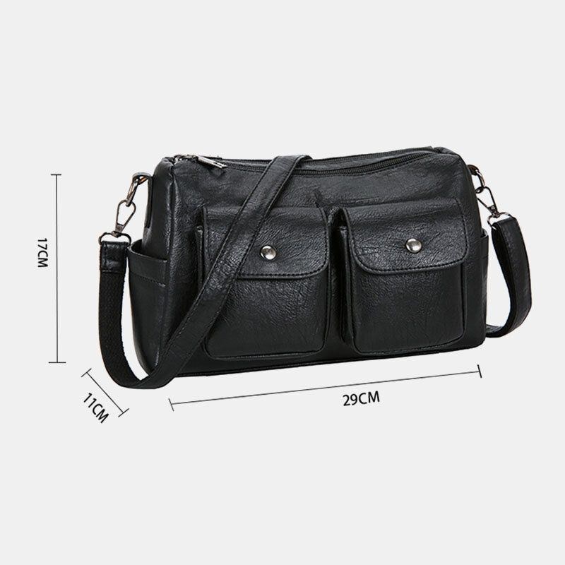 Dame Pu-læder Med Stor Kapacitet Retro 6.3-tommers Telefontaske Med Flere Lommer Crossbody-tasker Skuldertaske