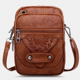 Dame Pu Læder Nitte Øretelefon Hul Retro 6.3 Tommer Telefontaske Crossbody Tasker Skuldertaske