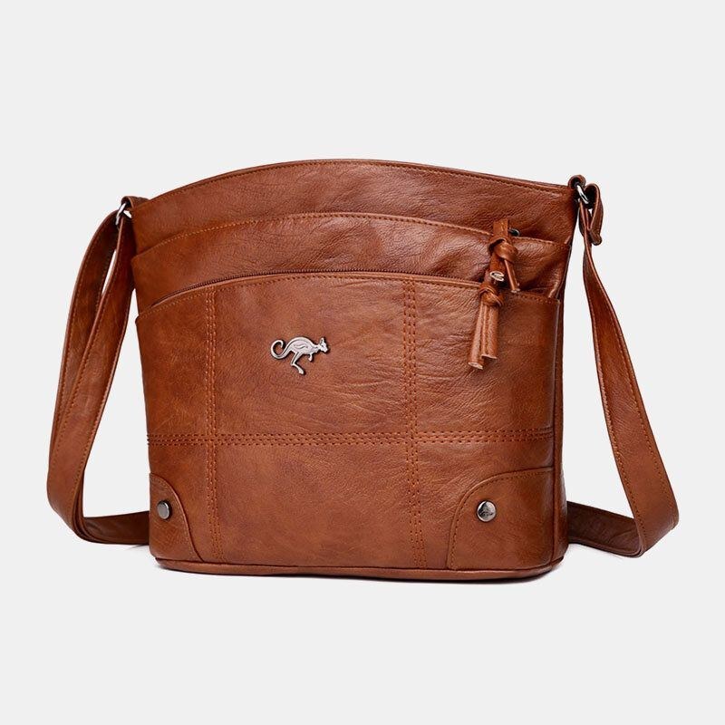 Dame Pu Læder Stor Kapacitet Retro 6.3 Tommer Telefontaske Med Flere Lommer Bløde Crossbody-tasker Skuldertaske