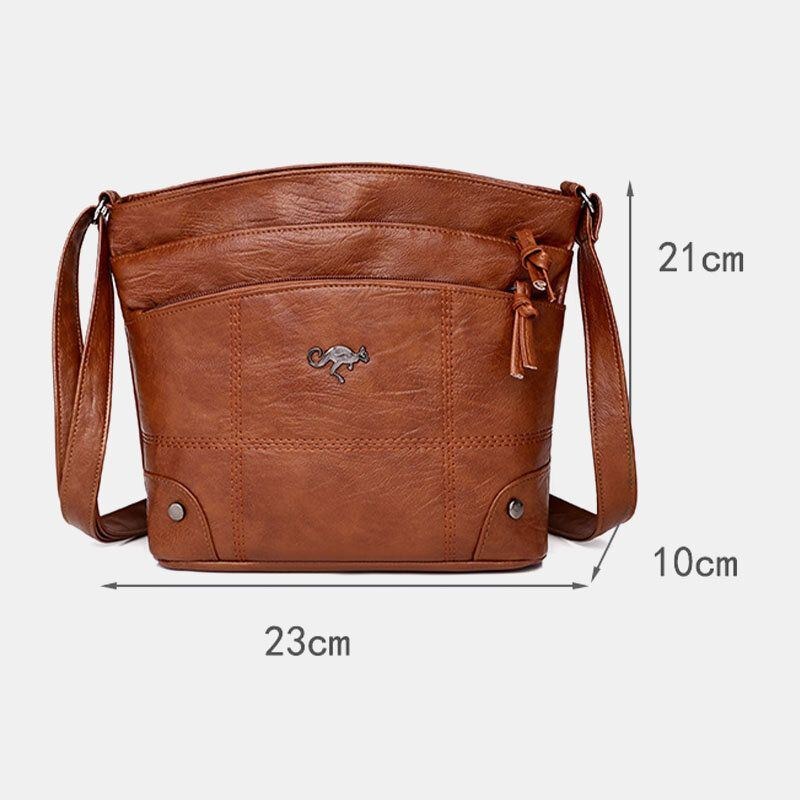 Dame Pu Læder Stor Kapacitet Retro 6.3 Tommer Telefontaske Med Flere Lommer Bløde Crossbody-tasker Skuldertaske