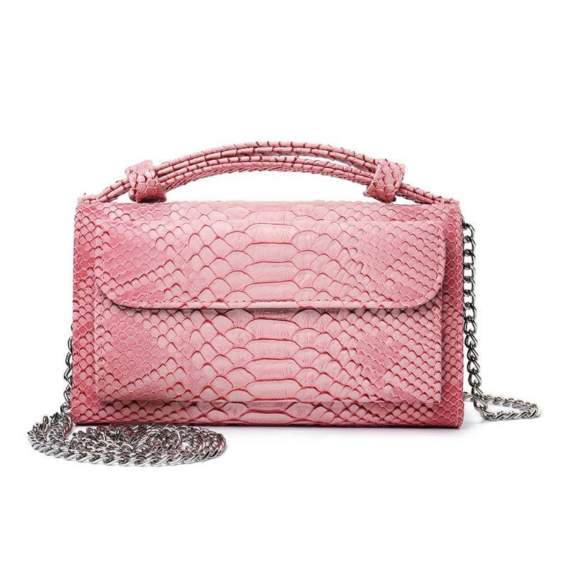 Dame Snake Skin Ægte Læder Kæde Skuldertaske Crossbody Taske Håndtaske Lang Tegnebog