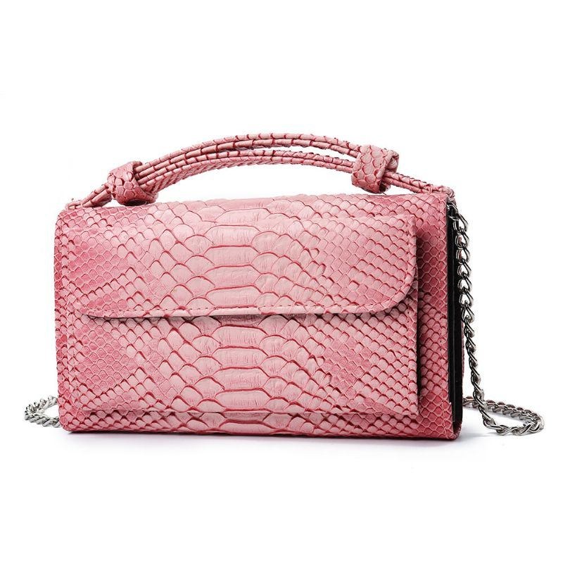 Dame Snake Skin Ægte Læder Kæde Skuldertaske Crossbody Taske Håndtaske Lang Tegnebog