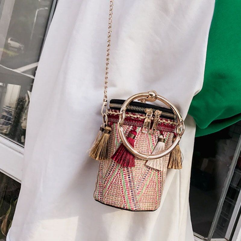 Dame Sommer Kvast Kæder Halm Håndtaske Crossbody Taske Skuldertaske