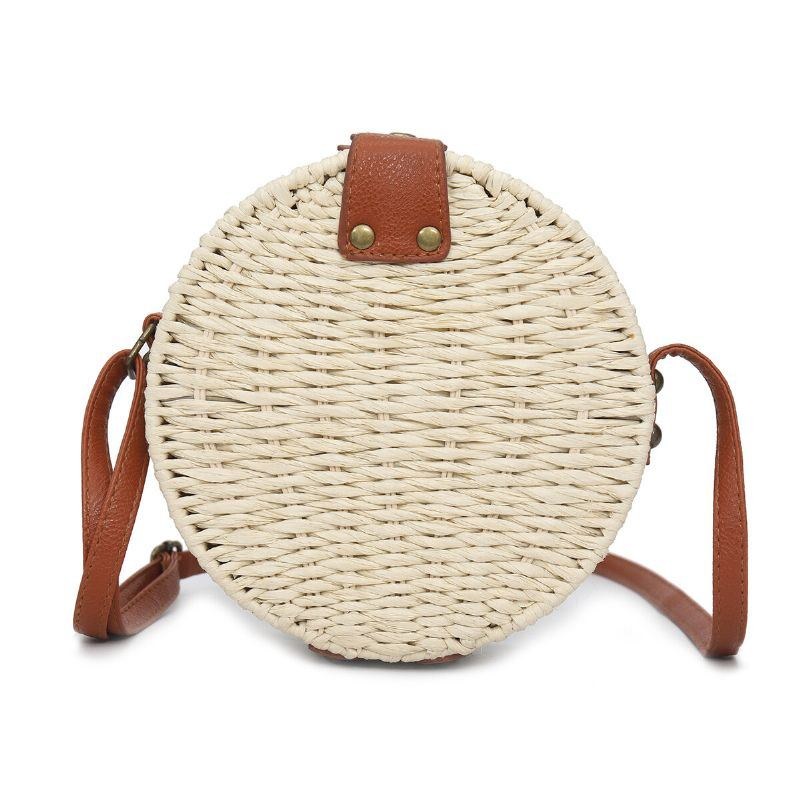 Dame Sommer Rund Straw Skuldertaske Vintage Woven Beach Tote Crossbody Håndtaske