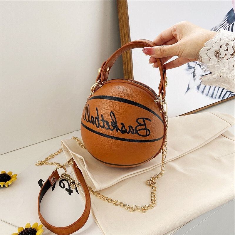 Dame Unikt Design Basketball Fodbold Look Mini Rund Taske Hangbag Mode Justerbar Skuldertaske Cross Body Taske