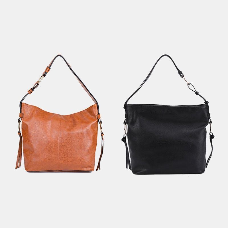 Dame Vintage Imiteret Læder Stor Kapacitet Solid Farve Crossbody Taske