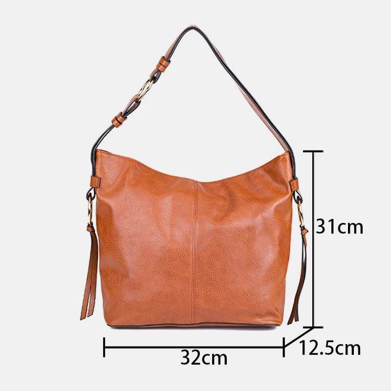 Dame Vintage Imiteret Læder Stor Kapacitet Solid Farve Crossbody Taske