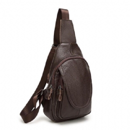 Herre Kvinder Brysttaske I Ægte Læder Mode Retro Casual Crossbody-taske Med 3 Farver