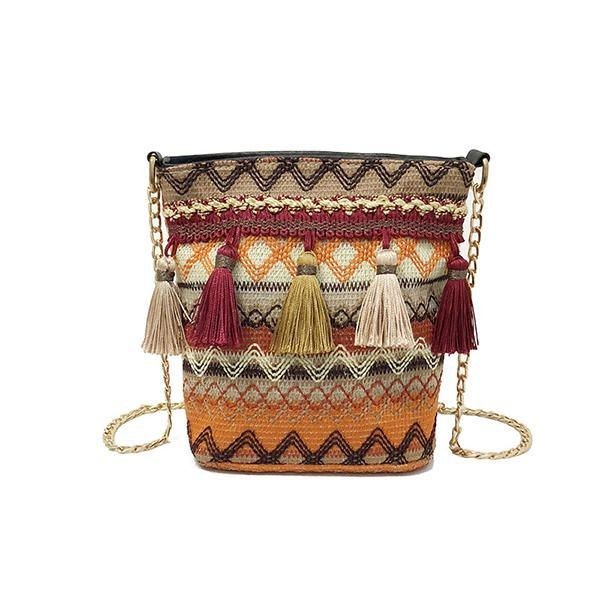 Kvinde Vævningskvast National Crossbody Taske Chic Bucket Bag