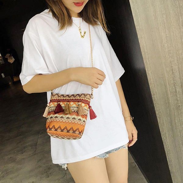 Kvinde Vævningskvast National Crossbody Taske Chic Bucket Bag