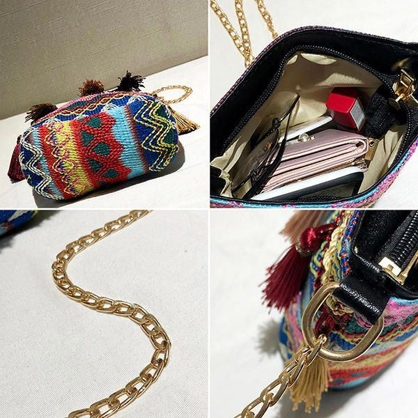 Kvinde Vævningskvast National Crossbody Taske Chic Bucket Bag