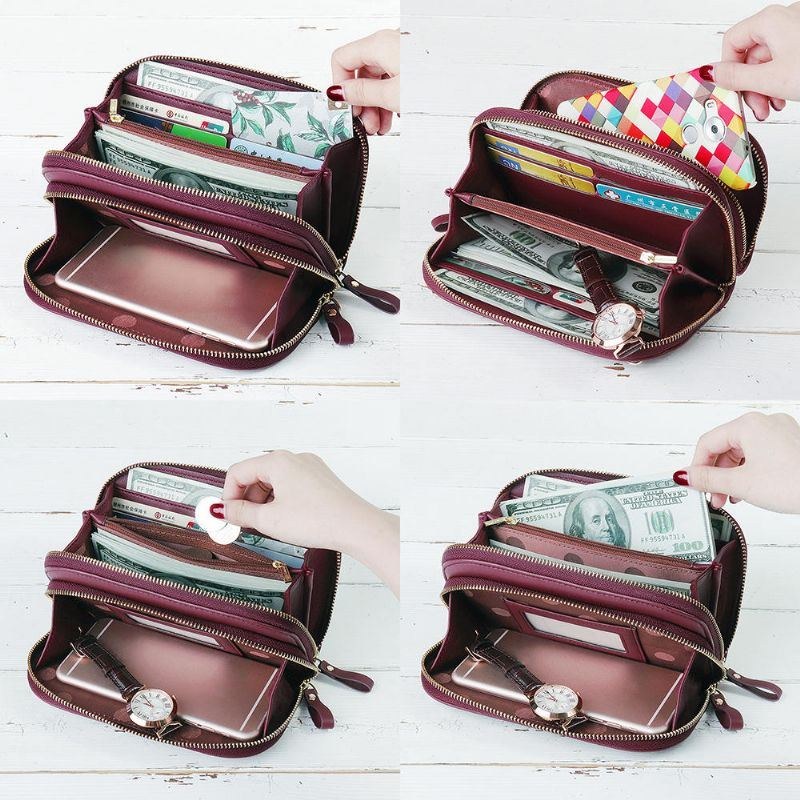Pierre Loues Kvinder Solid 8 Card Slot Card Bag Multi-slot Telefontaske Fritid Crossbody Taske
