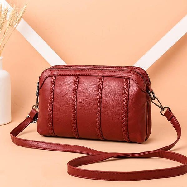 Vintage Blød Imiteret Læder Crossbody-taske Til Kvinder